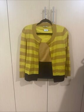 Akris Punto Yellow and Brown Striped Layered Cardigan Set